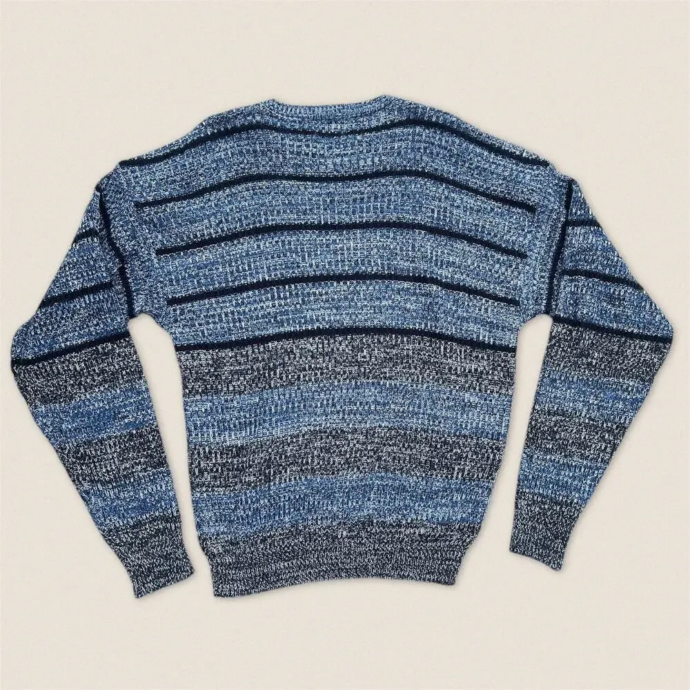 Vintage 90s Blue Gray Striped Grandpa Sweater Wrangler - Size Large